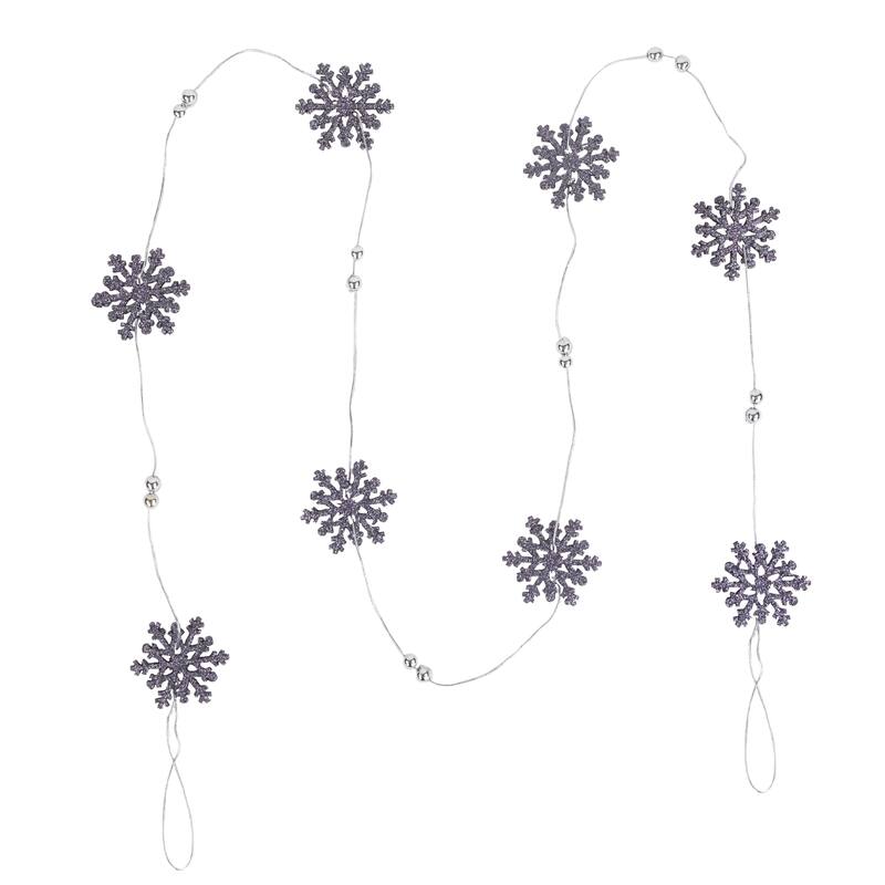 5' x 2" Indigo Blue Snowflake Christmas Garland with Silver Beads Unlit