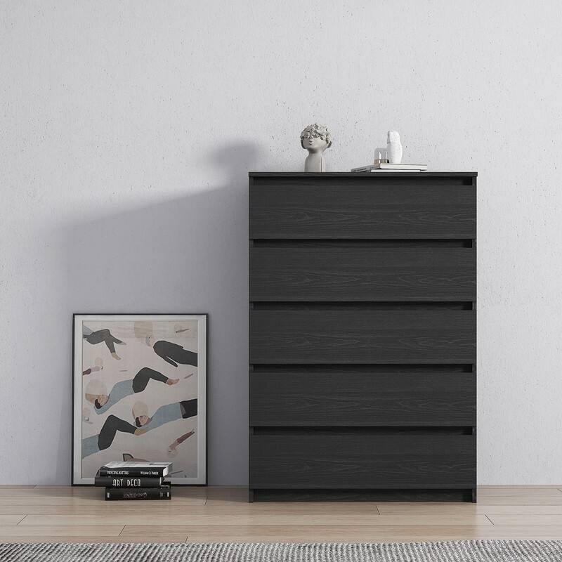 Black Woodgrain 5-Drawer Dresser