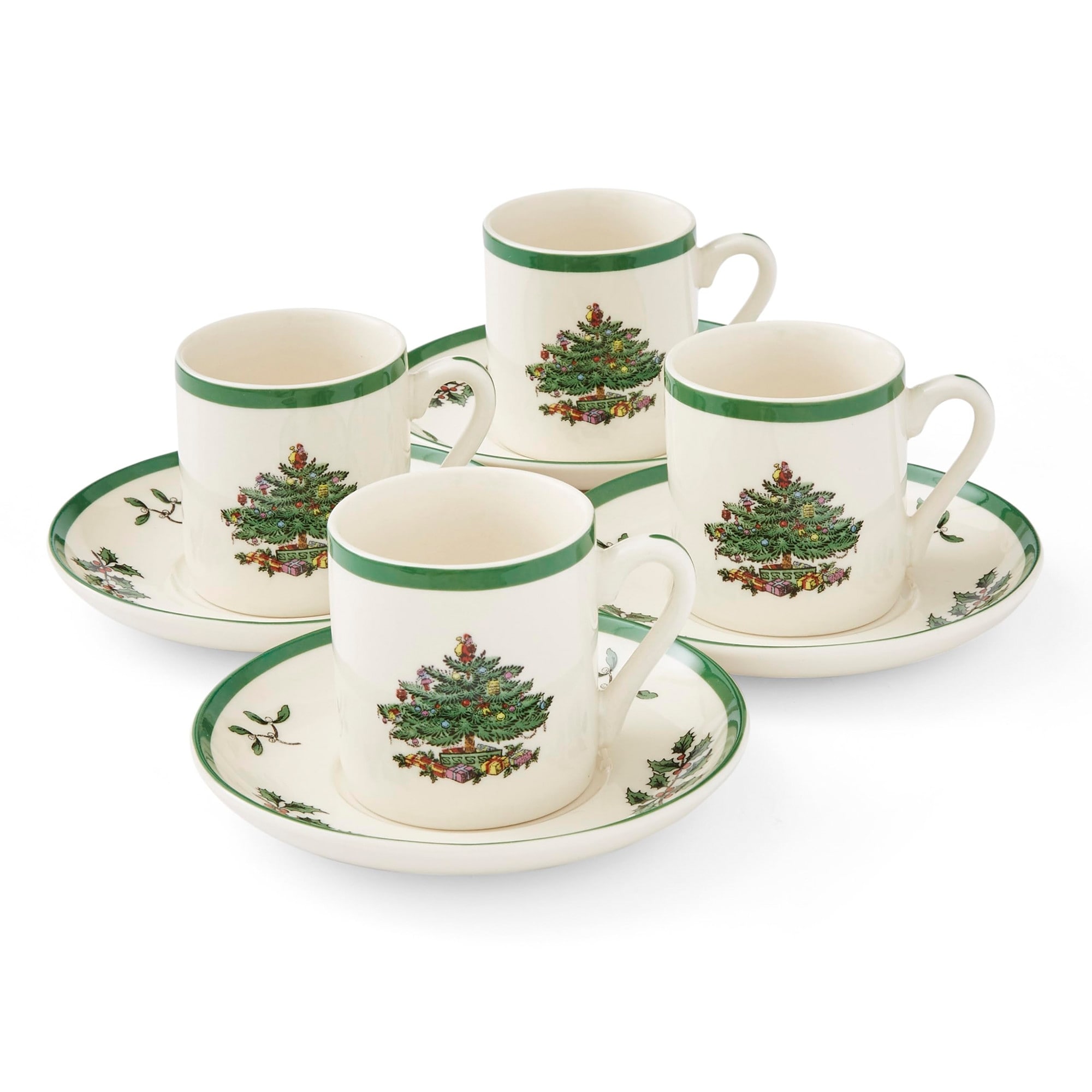 Spode Set of 4 Christmas Tree Espresso Cup and Saucer - 3 oz