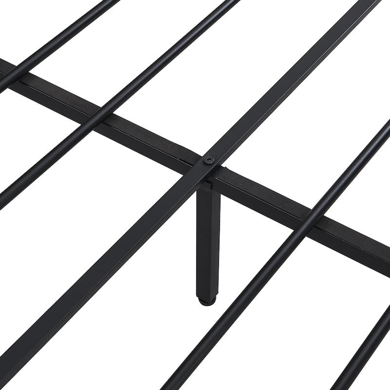 Black Full Metal Platform Bed with Wooden Headboard & USB Liner