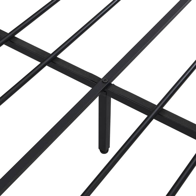 Black Full Size Metal Bed with Wooden Headboard and USB Port