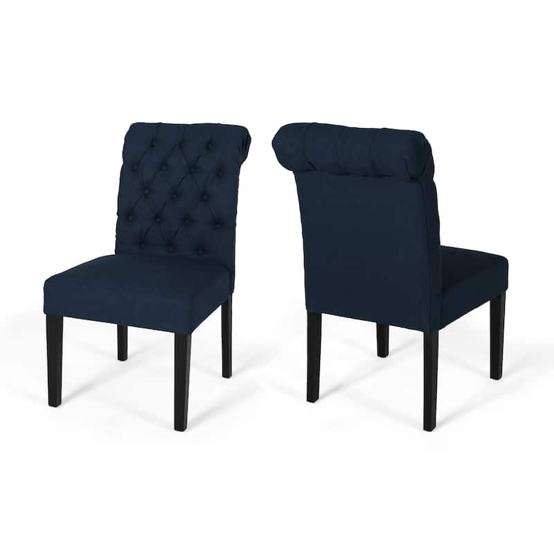 Set of 2 Fabric Upholstered Dining Chairs with Wood Legs