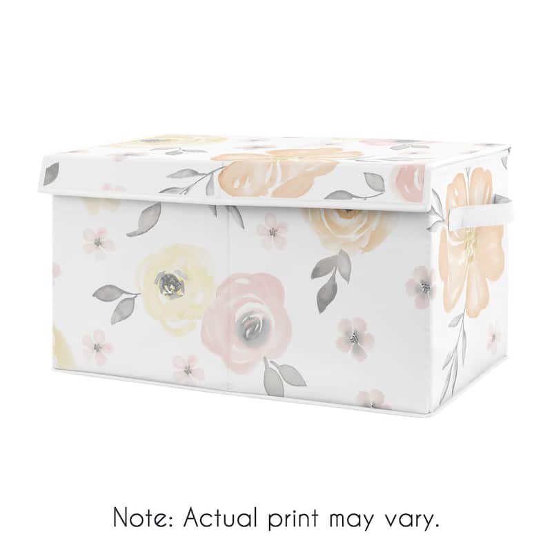 Yellow and Pink Watercolor Floral Girl Kids Fabric Toy Bin Storage ...