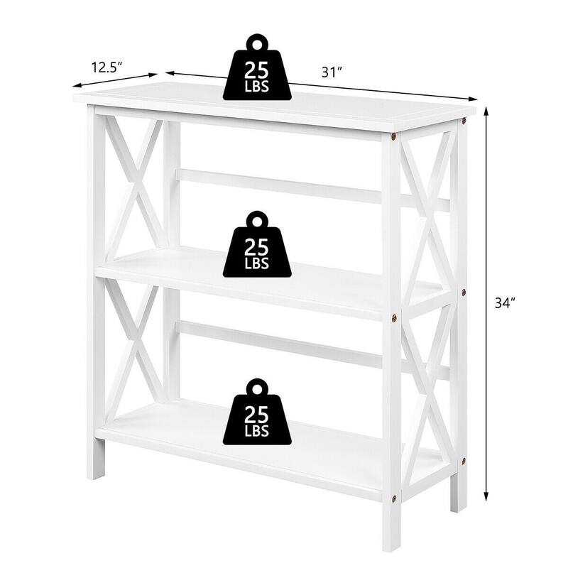 3-Tier Wooden Open Shelf Bookcase - 31" x 12.5" x34" (L x W x H)