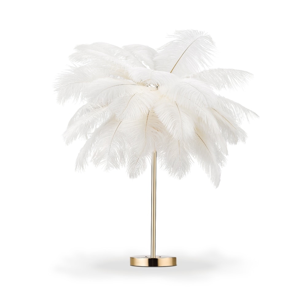 Gold White Feather Tripod Table Lamp With Bulbs