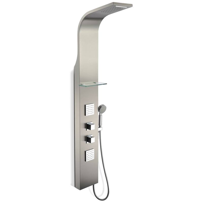 ANZZI Niagara 64 in. 2-Jetted Full Body Shower Panel with Heavy Rain Shower in Brushed Steel - Silver