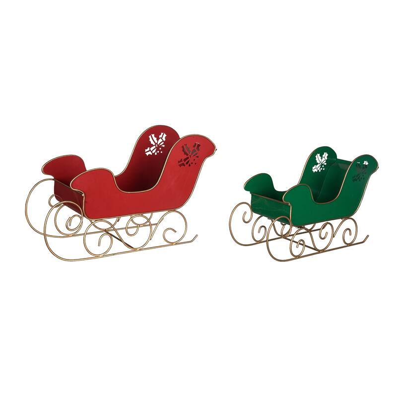 Transpac Metal 15.25 in. Multicolor Christmas Merry Sleigh Container Set of 2