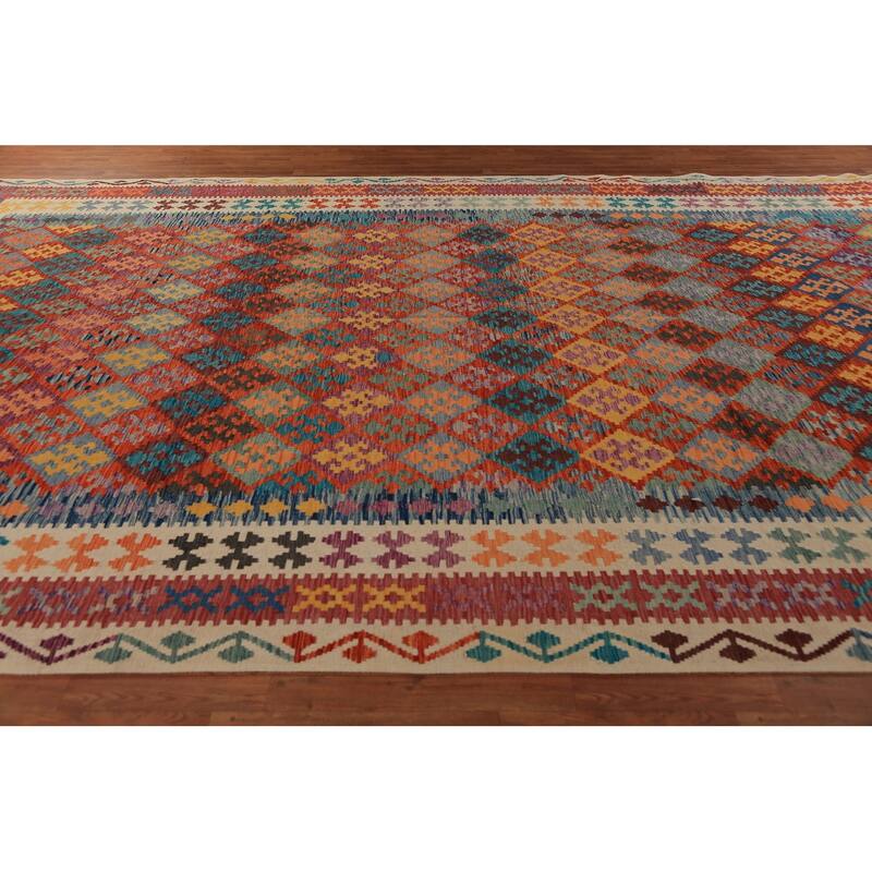 South Western Style Kilim Large Rug Hand-Woven Oriental Wool Carpet - 10'1"x 16'1"