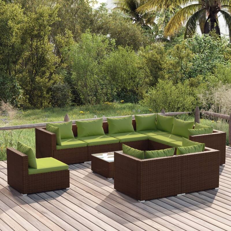 vidaXL Patio Lounge Set Outdoor Sectional Sofa Set Table Garden Poly Rattan - 27.6" x 27.6" x 23.8"