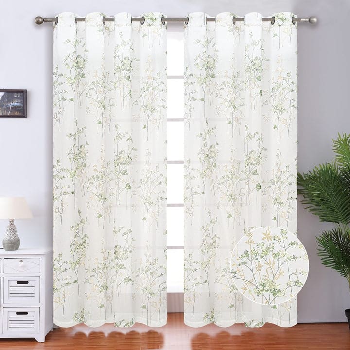 Cypress Metallic Foil Floral Grommet Window Curtain Panel, 54x84 Inches - 54x84 Inches - Green