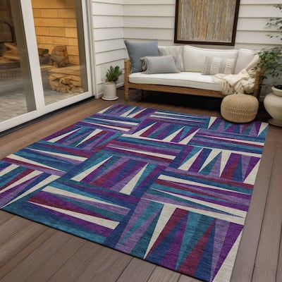Machine Washable Indoor/ Outdoor Contemporary Mosaic Chantille Rug