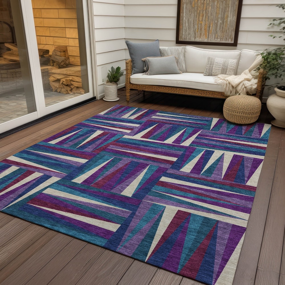Machine Washable Indoor/ Outdoor Contemporary Mosaic Chantille Rug