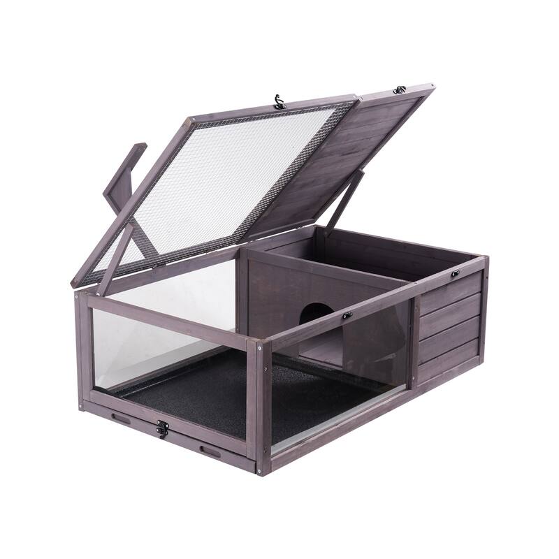 Wooden Tortoise House Habitat - 2-Room Indoor & Outdoor Shelter, 38x24x13in