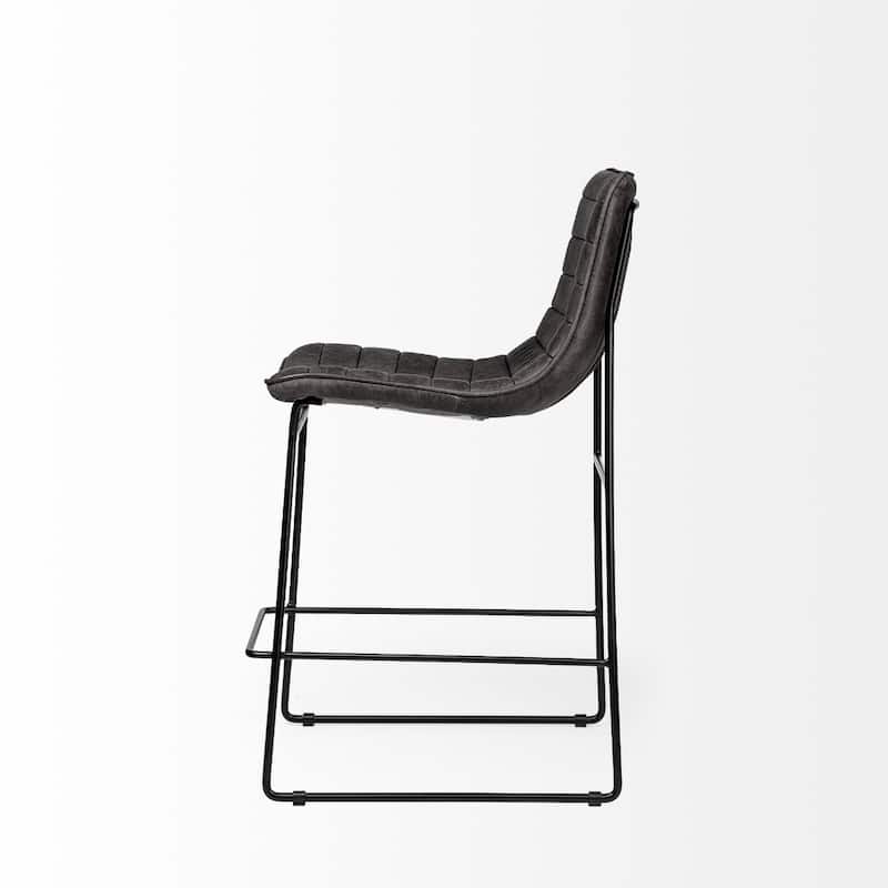 Black Metal Full Back Faux Leather Bar Chair with Footrest and 29 inches Seat Height - 17.72” x 21.65” x 37.8” (D x W x H)