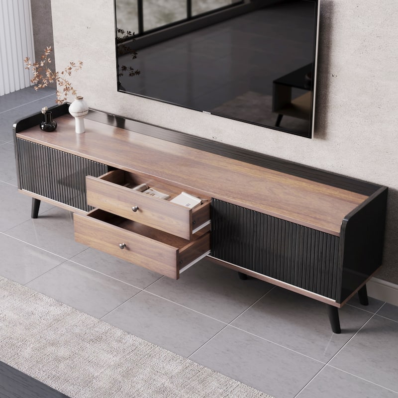 63" Storage TV Stand with with 2 Drawers and 2 Push-Pull Storage Cabinets, Entertainment Center for TVs up to 70"