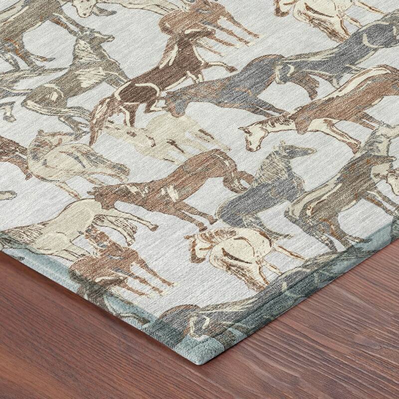 Machine Washable Indoor/ Outdoor Horse Herd Chantille Rug