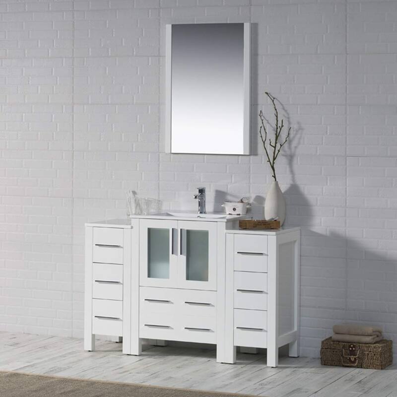 Blossom 48" Solid Wood Bathroom Vanity w/ Ceramic Sink & Side Cabinet