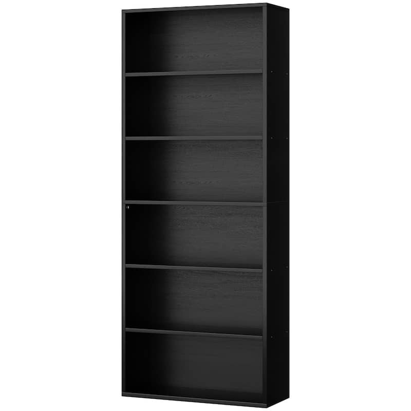 6-Tier Wooden Bookshelf - Rustic Storage Shelf for Living Room, Office & Bedroom , Easy Assembly