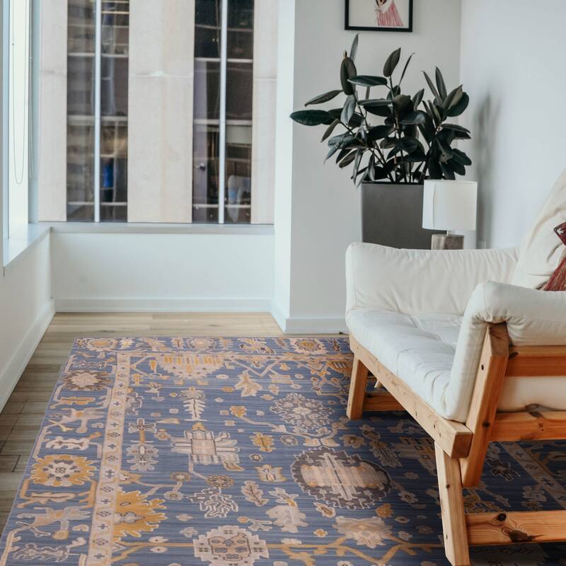 ECARPETGALLERY Hand-knotted Finest Oushak Navy Wool Rug - 9'0 x 12'2