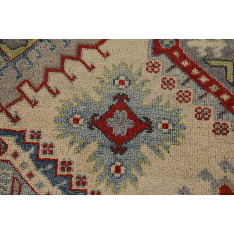 Hand Knotted Oriental 100% Wool Carpet Traditional Geometric Beige & Ivories Kazak Area Rug - 12' 0'' X 9' 1''