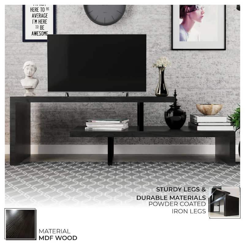 Orford Minimalist Modern MDF Wooden Shelves TV Console Entertainment Stand with Iron Legs Low Maintenance