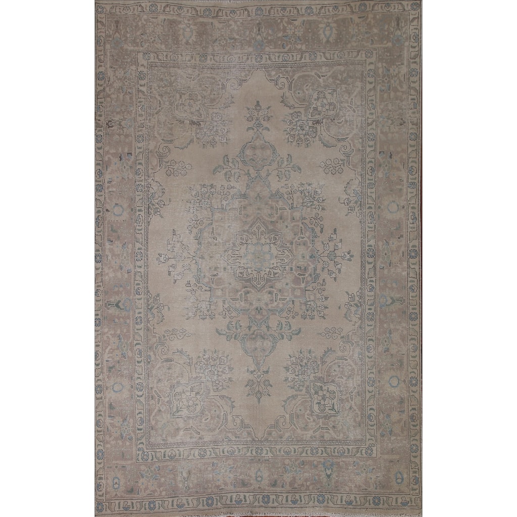 Distressed Tabriz Persian Vintage Rug Living Room Handmade Wool Carpet - 6'4" x 9'1"