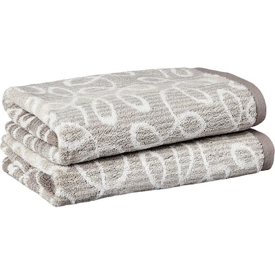 Violet Linen Scroll Pattern, 100% Cotton Highly Absorbent Jacquard Fashion Towel, 20" by 30", Grey, Hand Towels, Set of 2