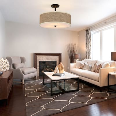 Modern Round Rattan Semi Flush Mount Light Pendant