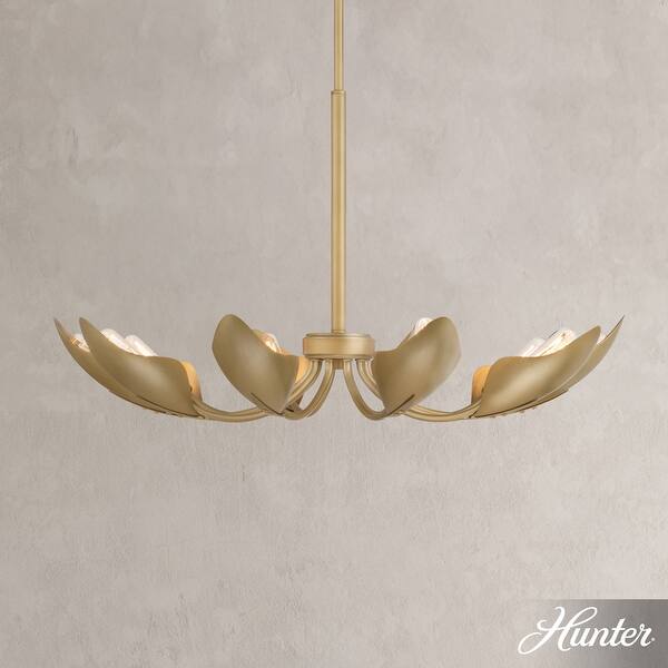 slide 2 of 8, Hunter Juneway 10 Light Chandelier – Transitional, Modern/Contemporary – Dining Room, Living Room, Bedroom, Entry Luxe Gold