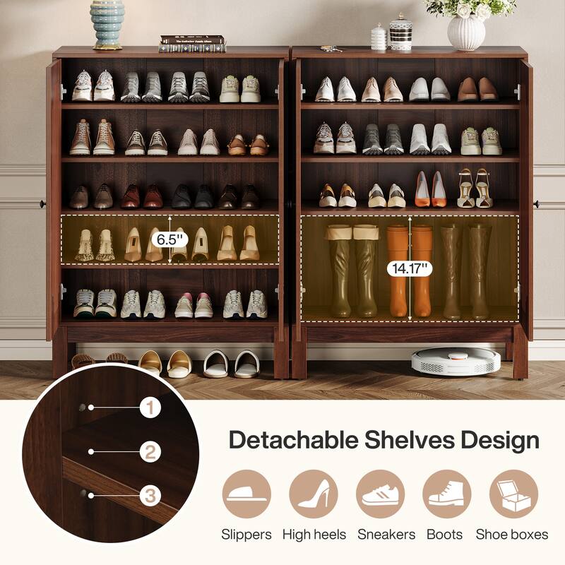 6-Tier Shoe Cabinet with Doors and Adjustable Shelves for Entryway