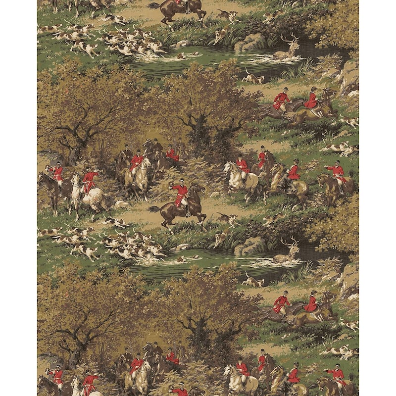 Harry & Grace Taunton Hunt Scene Premium Matte Non-Woven Peel and Stick Wallpaper - 20.5 in. W x 18 ft. L - Chestnut & Rosemary