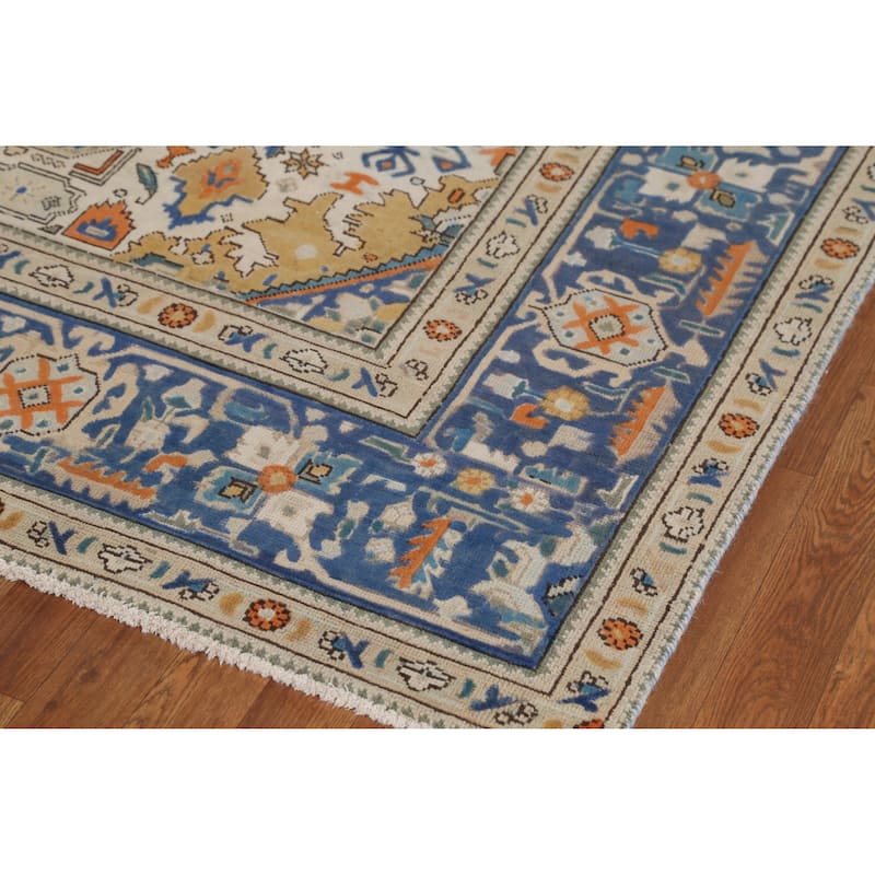 Hand Knotted Oriental 100% Wool Carpet Traditional Geometric Brown Tabriz Area Rug - 11' 0'' X 7' 11''