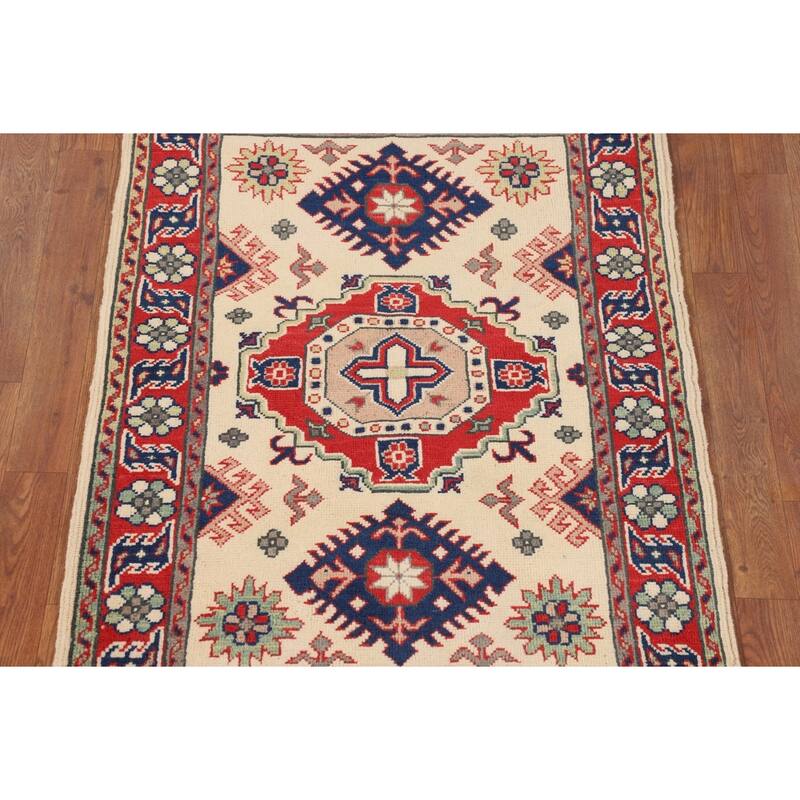 Kazak Foyer Rug Hand-Knotted Traditional Wool Carpet - 2'11" x 4'0"