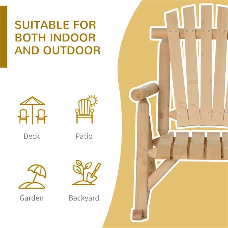 Fir Wood Adirondack Rocking Chair with Wide Seat and Armrests - 38.25" D x 27.25" W x 36.5" H