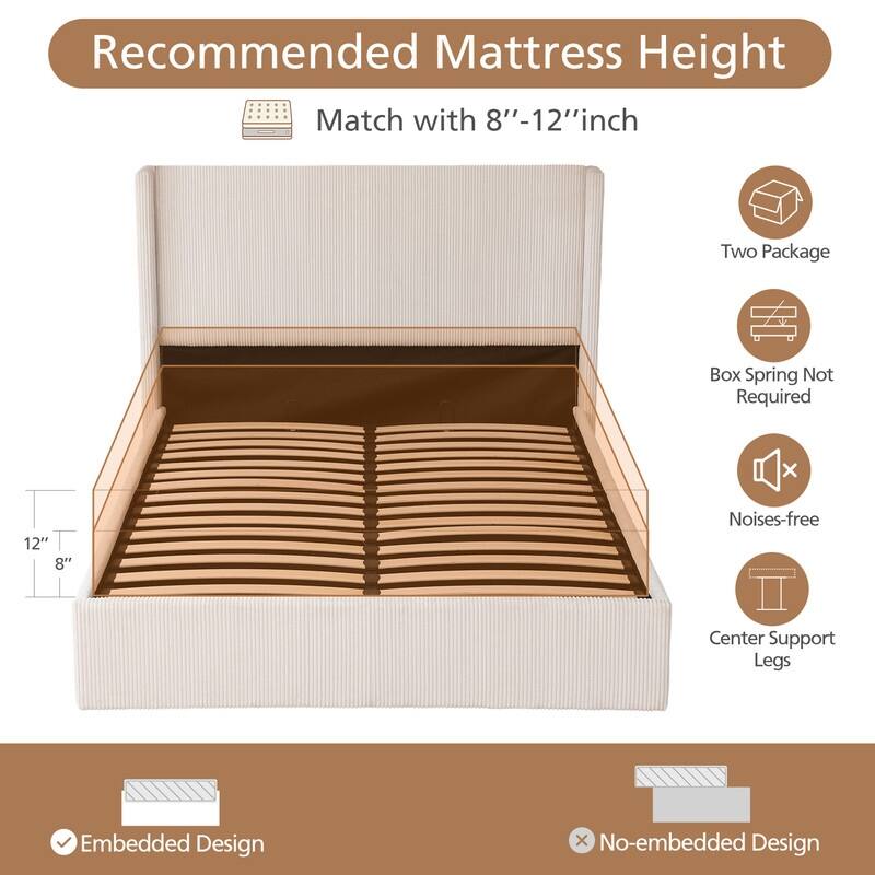 Lift Up Storage Platform Bed with Minimalist Headboard