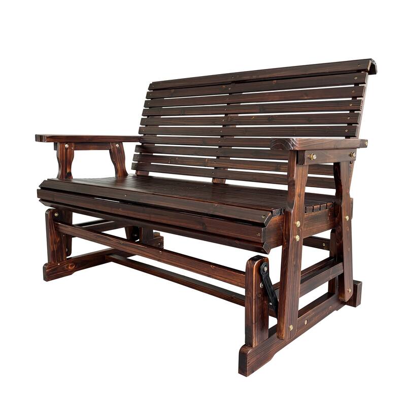 Wooden Patio Glider with High Roll Back and Deep Contoured Seat