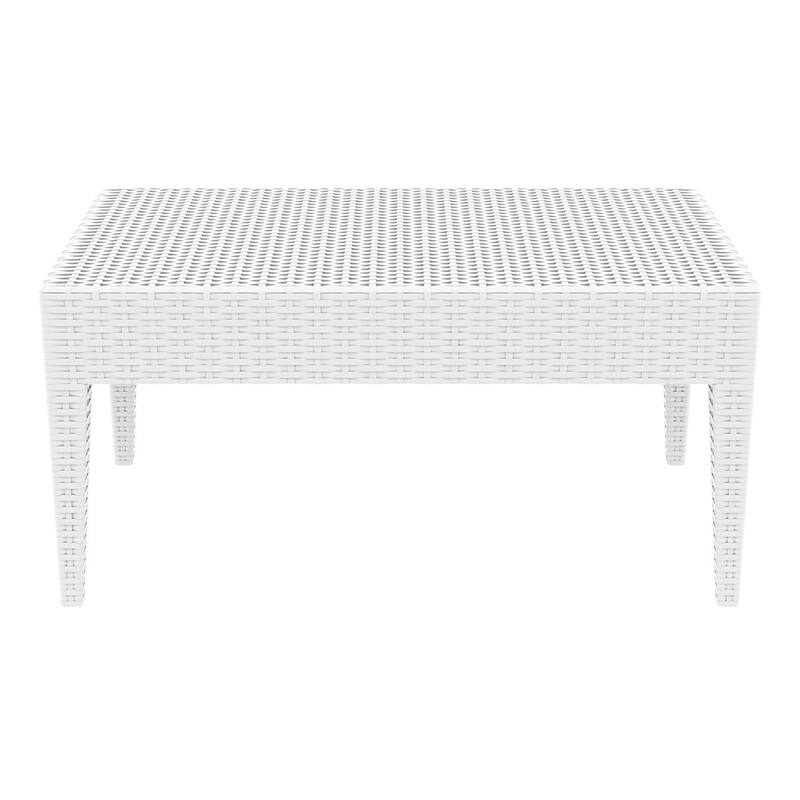 36" White Outdoor Patio Wickerlook Rectangular Coffee Table
