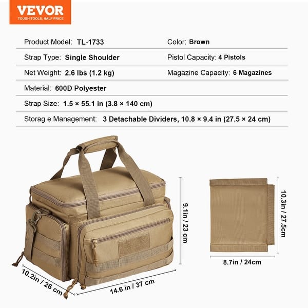 dimension image slide 1 of 2, Tactical Range Backpack for 6 Pistols Range Bag for 2 Pistols Tactical Range Backpack for 6 Pistols