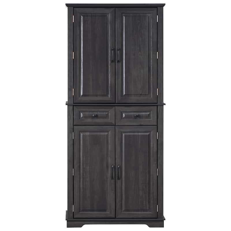 71"Tall Kitchen Pantry Cabinet with 3 Pull Out Cabinet Organizers,Embossed Texture Storage Cabinet with 6 Door Shelves,2 Drawers