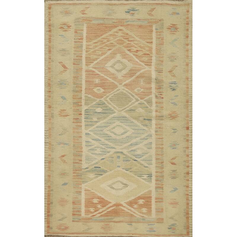 Hand Woven Oriental 100% Wool Carpet Southwestern Tribal Multi-Colored Kilim Area Rug - 4' 9'' X 3' 3''