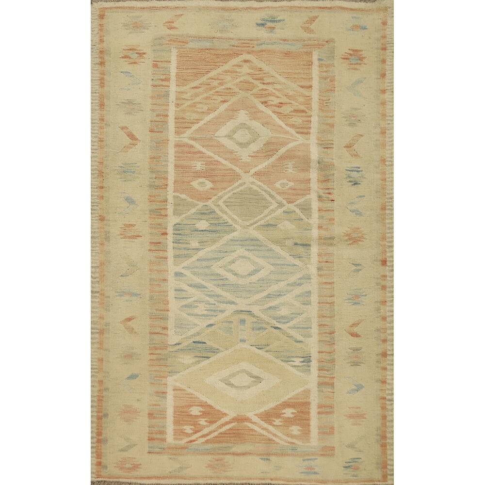 Hand Woven Oriental 100% Wool Carpet Southwestern Tribal Multi-Colored Kilim Area Rug - 4' 9'' X 3' 3''