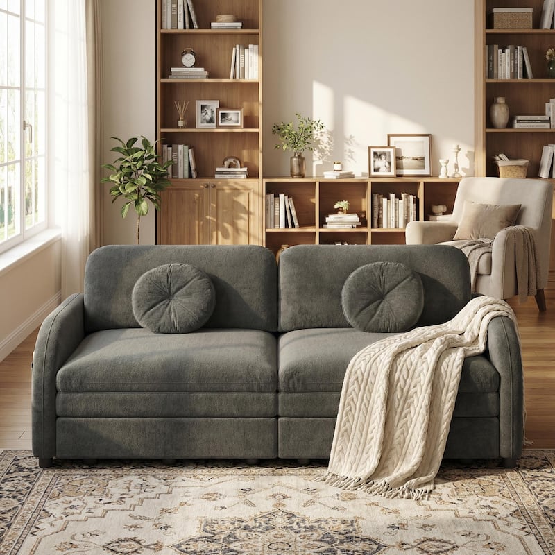 Homy Casa 3-in-1 Convertible Sleeper Sofa Bed, Pull-Out Couch w/ USB, Side Pocket & 4 Pillows, Chenille, 2/3/4-Seat