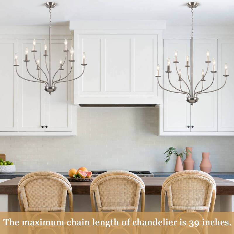 9-Light Candlestick Hanging Linear Chandelier Lighting 2-Tier Ceiling Light Fixture for Kitchen Island