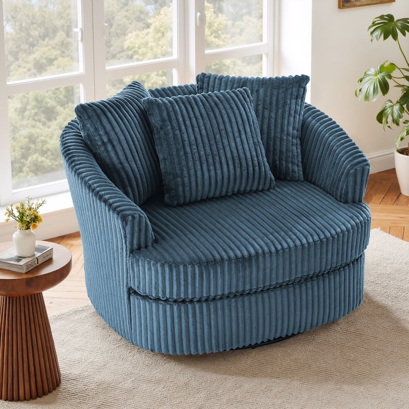 UIXE Oversize 43" Plush Corduroy Swivel Barrel Chair Comfy Accent Chair For Living Room