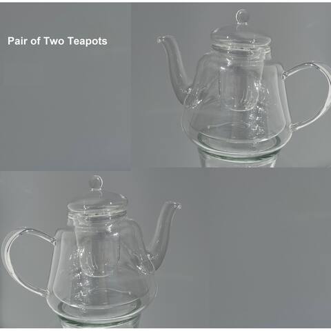 Pair of Oval Shaped Double Layer Glass Teapot-530ml Teapot-Infuser
