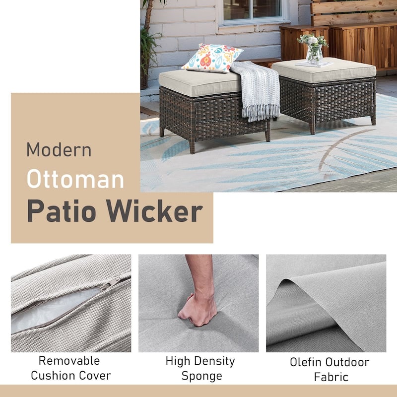 Outdoor Patio Footstool Ottomans with Cushion Brown-Beige - Brown