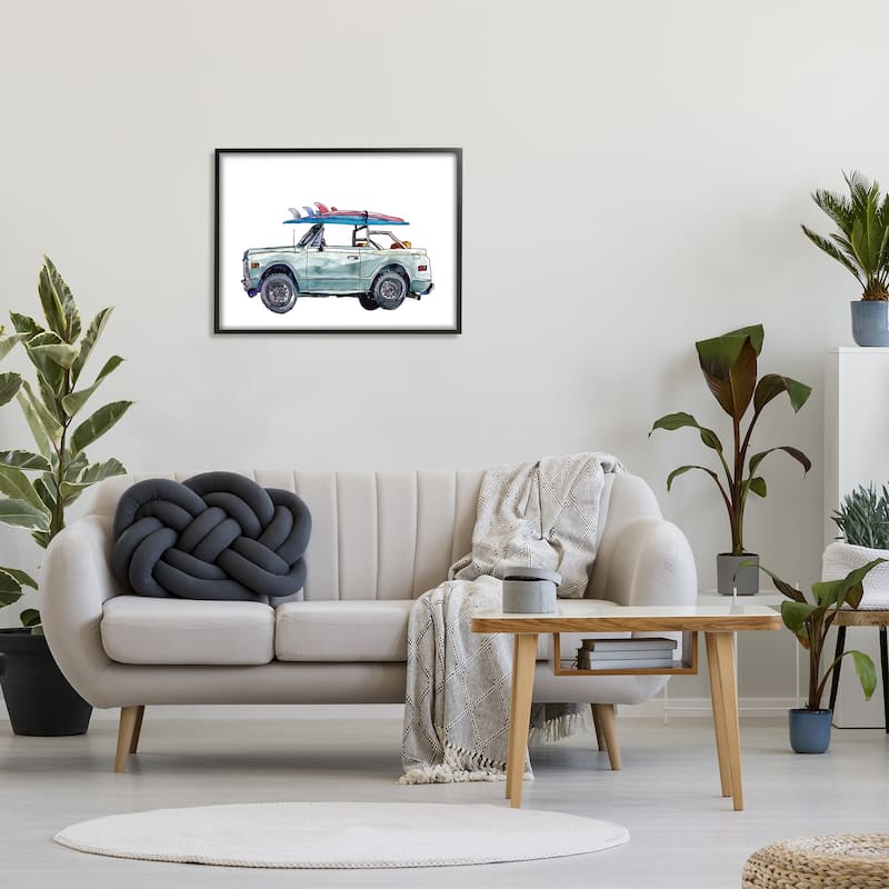 Stupell Retro Beach Cruiser with Surfboard Minimal Illustration Framed Wall Art - Blue