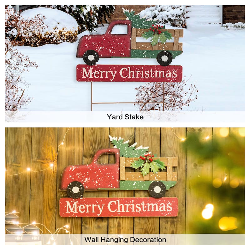Glitzhome Metal Christmas Truck Garden Yard Stake or Wall Decor