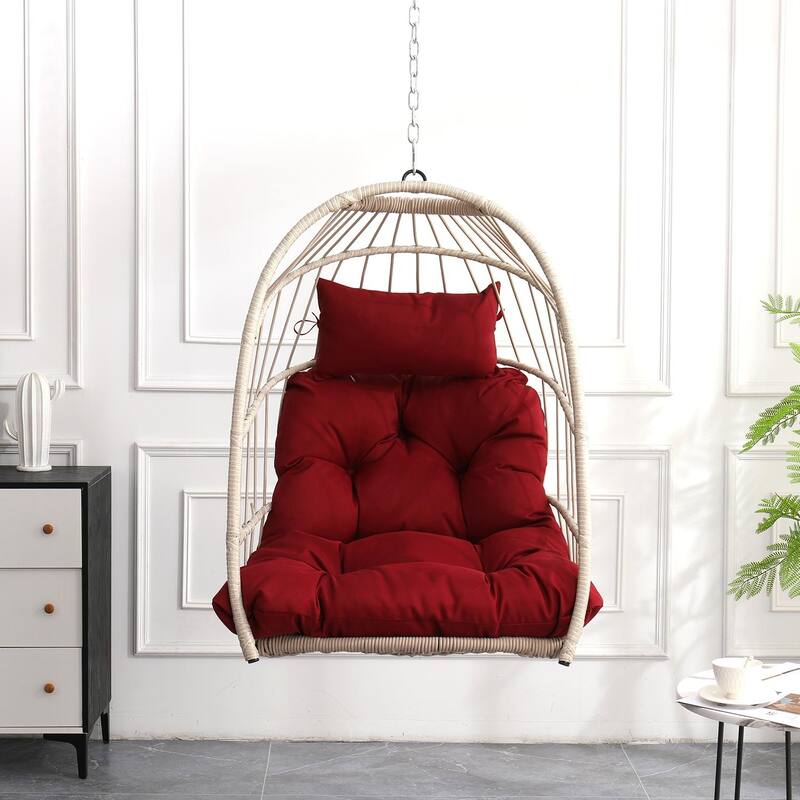 Foldable PE Wicker Hanging Chair - Red