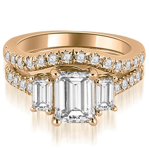2.25 cttw. 14K Rose Gold Lucida Three-Stone Diamond Emerald Cut Bridal Set